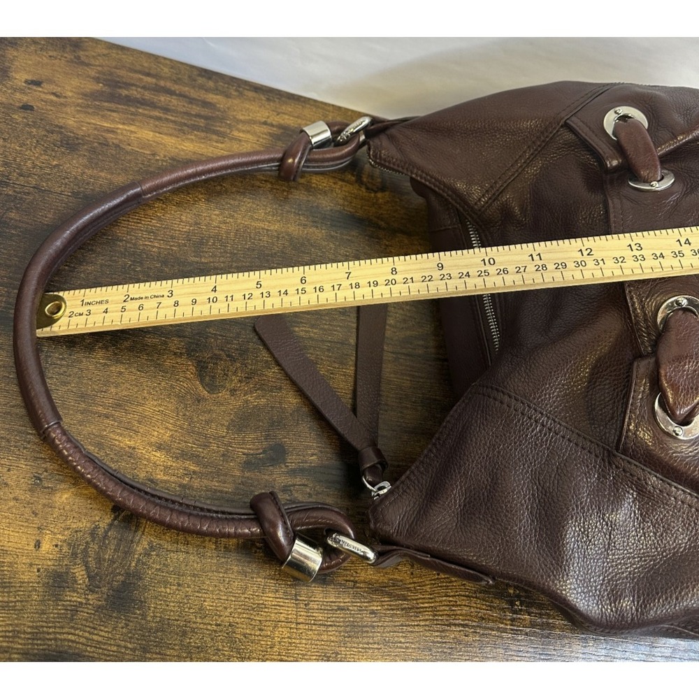 B. Makowsky Espresso Brown Pebbled Leather Hobo Bag Silver Hardware Western Boho - Picture 14 of 16